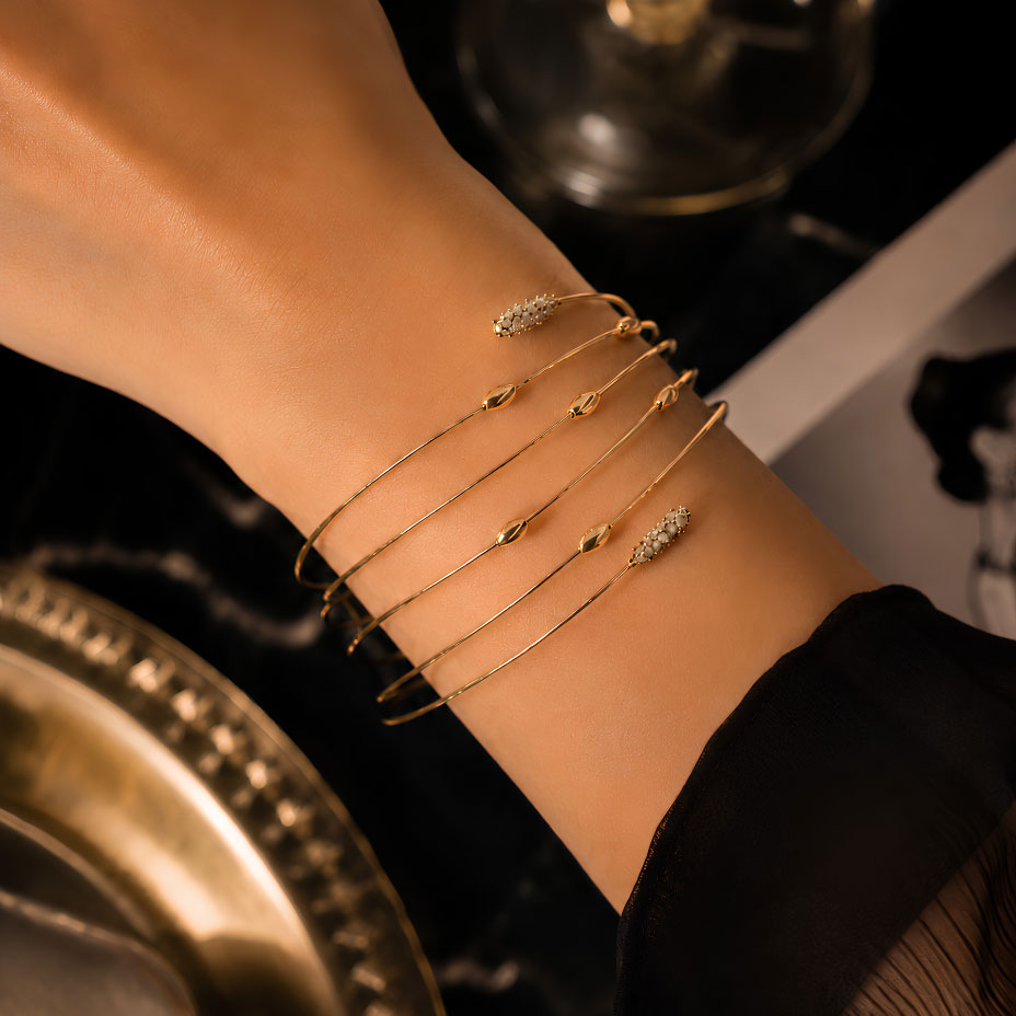 Bracciale Oro Estremi in Diamante e Intrecci con Gocce